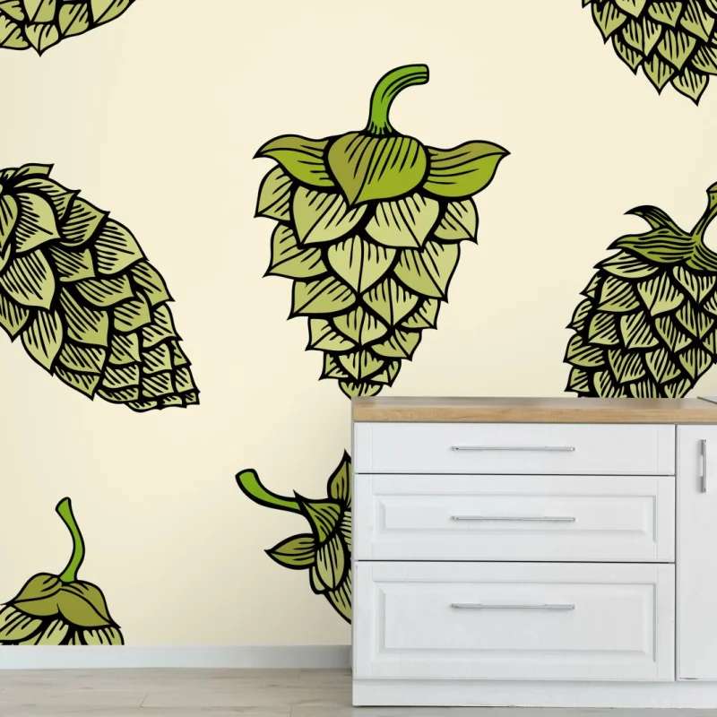 Fototapeta ręcznie rysowany wzór chmielu – Wallissimo® Fototapeta ręcznie rysowany wzór chmielu – Wallissimo®