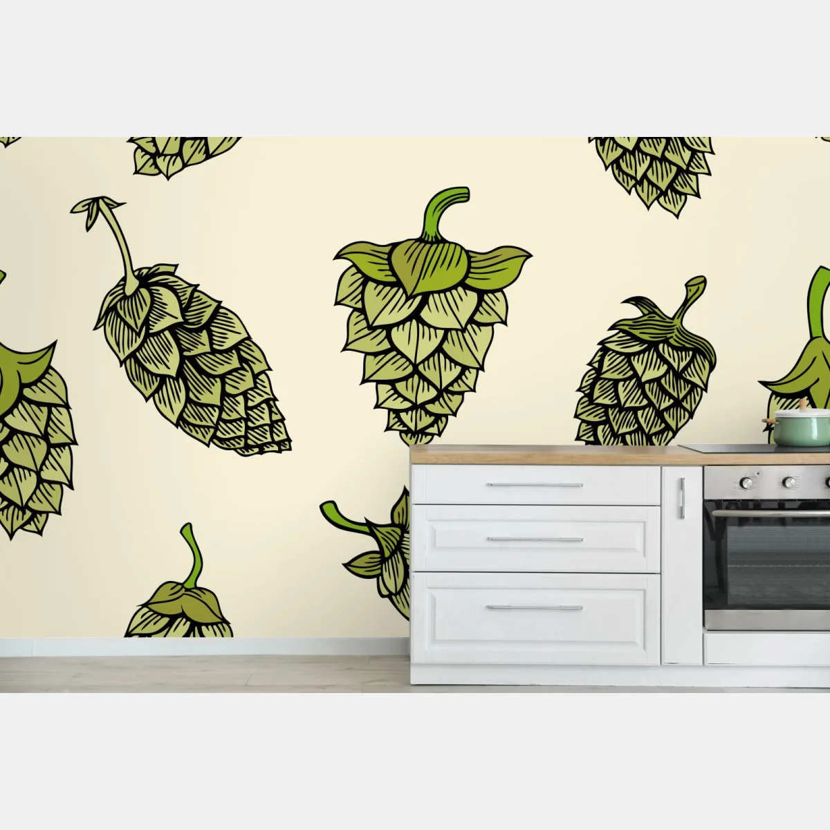 Fototapeta ręcznie rysowany wzór chmielu – Wallissimo® Fototapeta ręcznie rysowany wzór chmielu – Wallissimo®