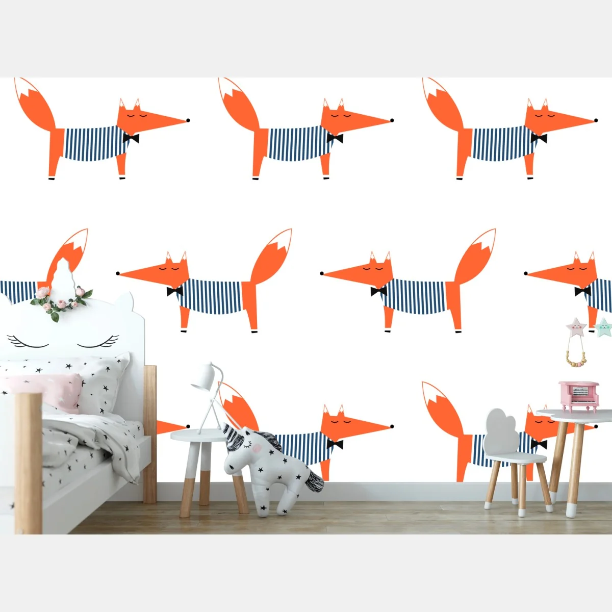 Fototapeta uroczy pasiasty wzór z lisem – Wallissimo® Fototapeta uroczy pasiasty wzór z lisem – Wallissimo®