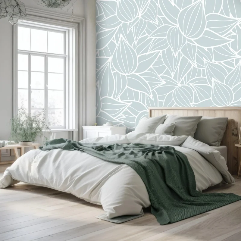 Fototapeta delikatny turkusowy wzór liści – Wallissimo® Fototapeta delikatny turkusowy wzór liści – Wallissimo®