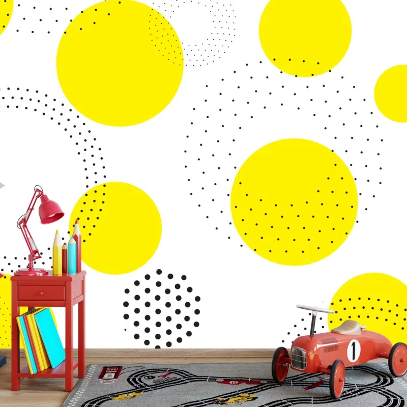 Fototapeta jasny żółty wzór w kropki do pokoju – Wallissimo®