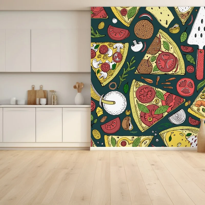 Fototapeta kolorowy wzór plasterków pizzy – Wallissimo® Fototapeta kolorowy wzór plasterków pizzy – Wallissimo®