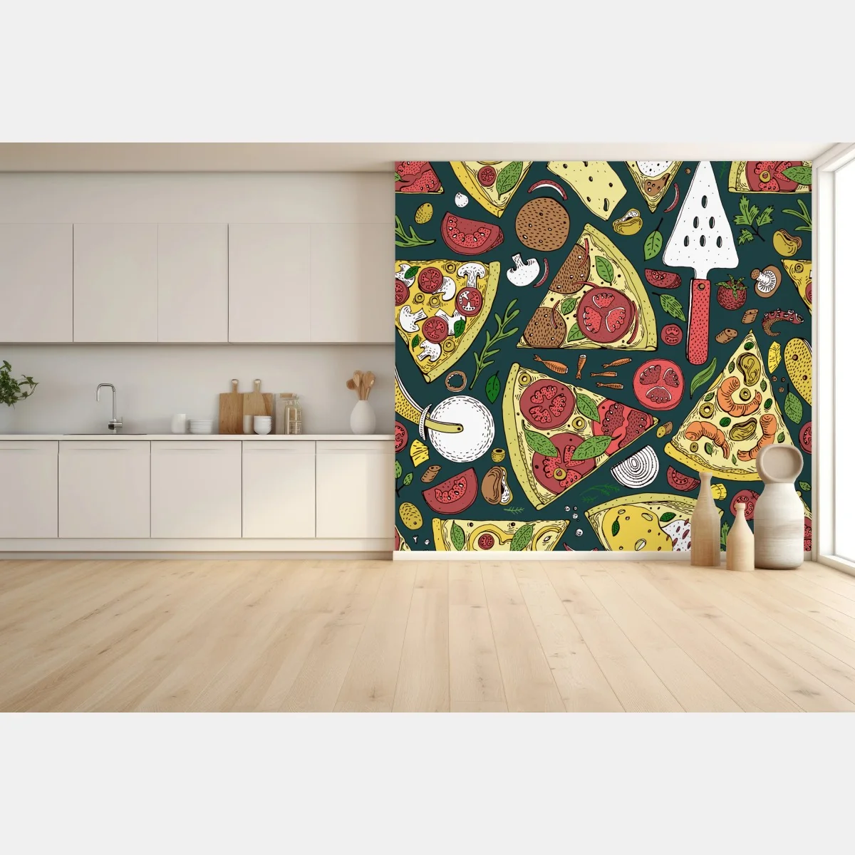 Fototapeta kolorowy wzór plasterków pizzy – Wallissimo® Fototapeta kolorowy wzór plasterków pizzy – Wallissimo®