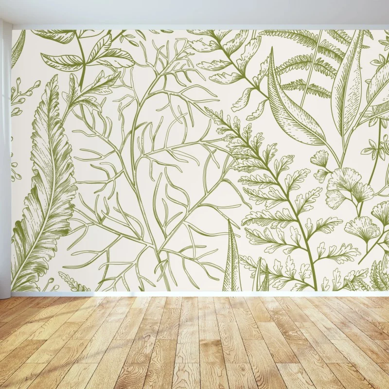 Fototapeta ręcznie rysowane zielone liście – Wallissimo® Fototapeta ręcznie rysowane zielone liście – Wallissimo®