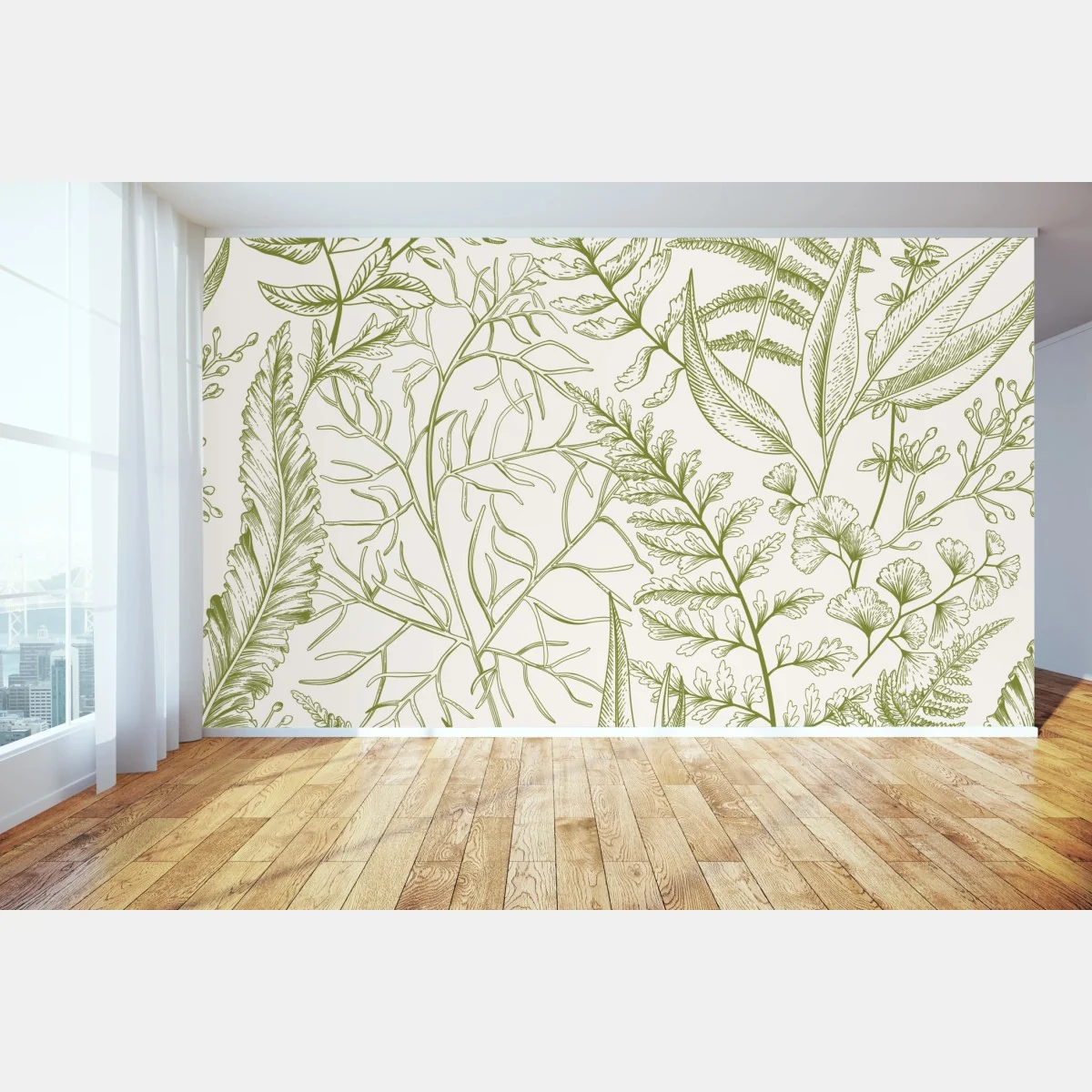 Fototapeta ręcznie rysowane zielone liście – Wallissimo® Fototapeta ręcznie rysowane zielone liście – Wallissimo®