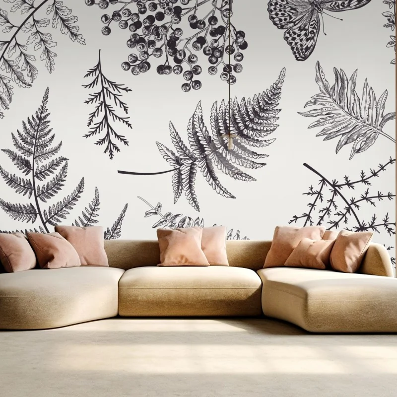 Fototapeta monochromatyczny botaniczny wzór liści – Wallissimo®