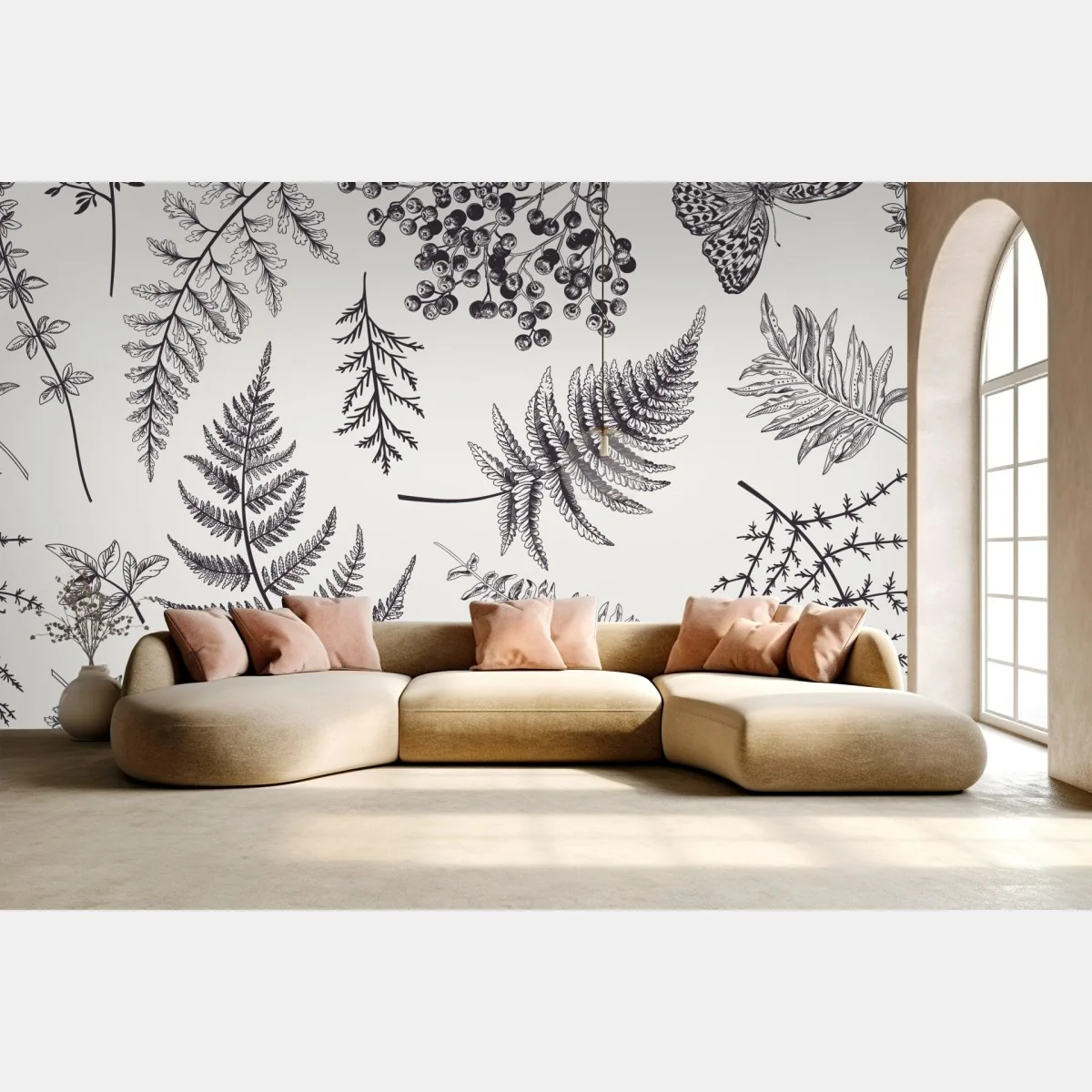 Fototapeta monochromatyczny botaniczny wzór liści – Wallissimo®