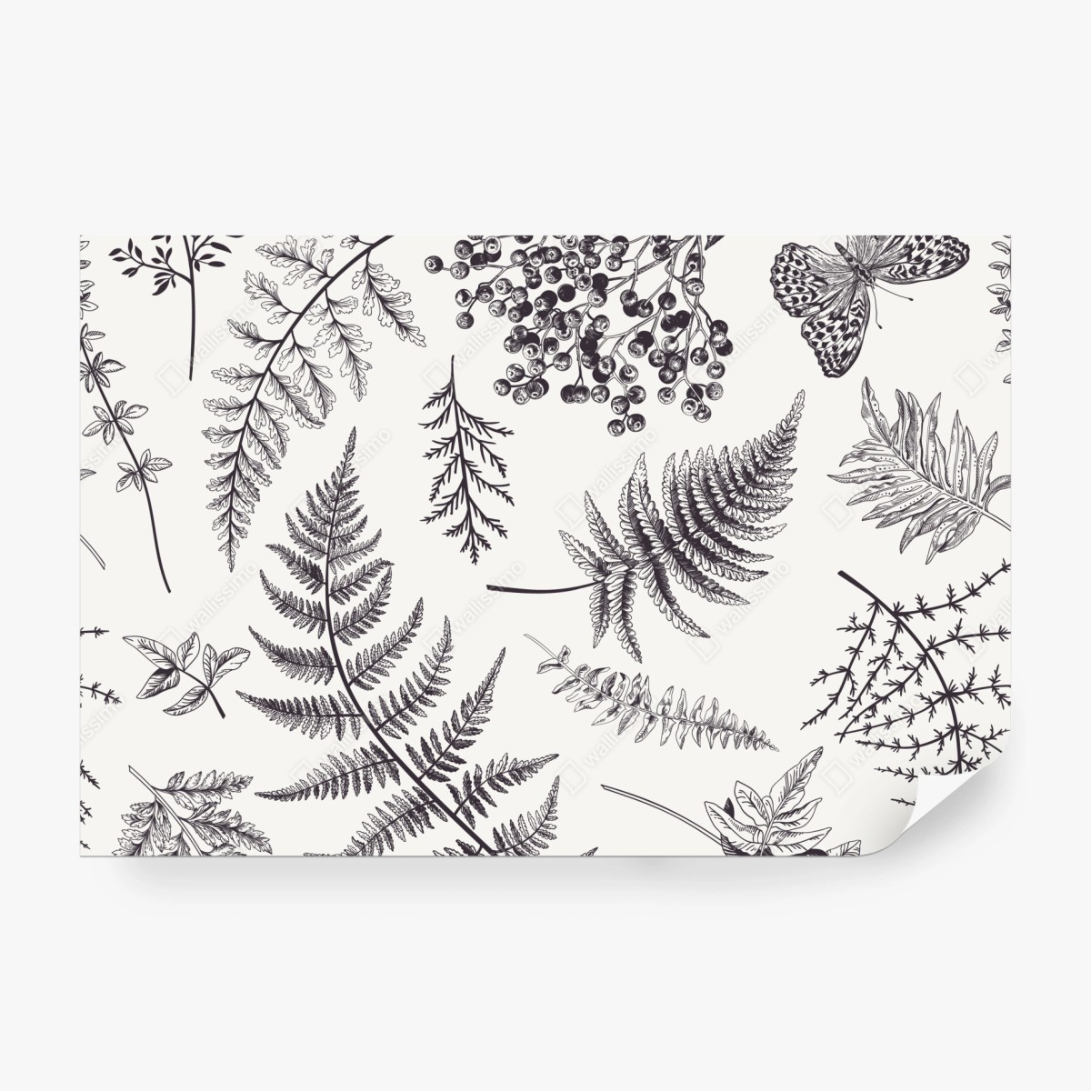 Fototapeta monochromatyczny botaniczny wzór liści – Wallissimo®