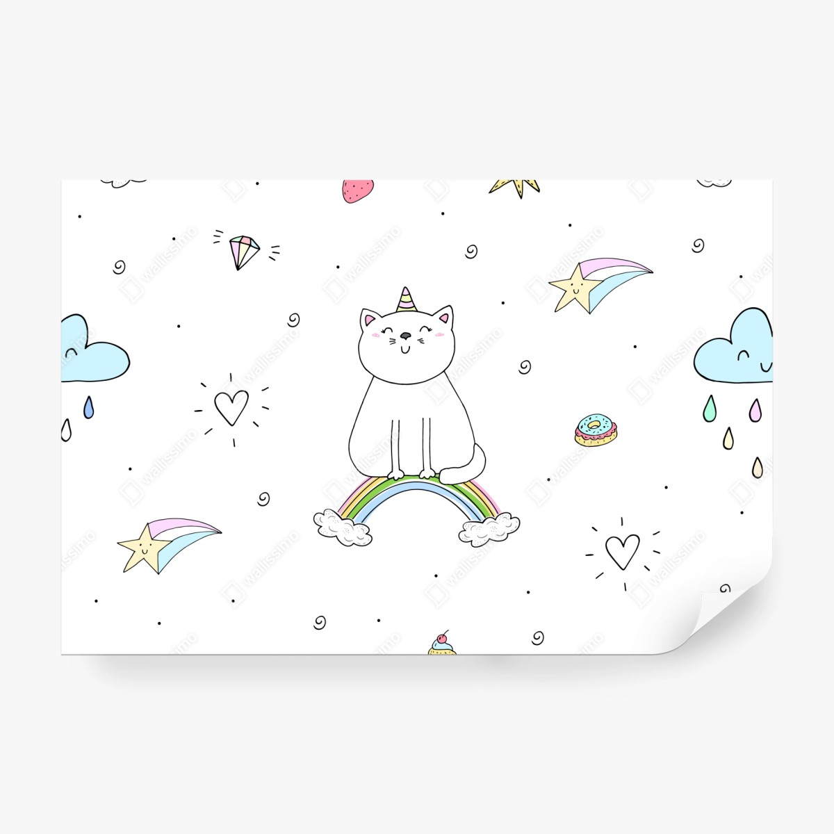Fototapeta pastelowy kot jednorożec na tęczy – Wallissimo® Fototapeta pastelowy kot jednorożec na tęczy – Wallissimo®