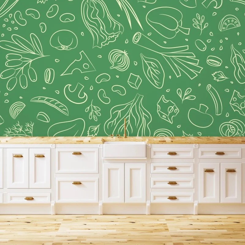 Fototapeta zielony wzór z warzywami – Wallissimo® Fototapeta zielony wzór z warzywami – Wallissimo®