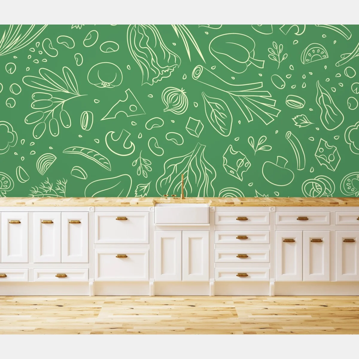 Fototapeta zielony wzór z warzywami – Wallissimo® Fototapeta zielony wzór z warzywami – Wallissimo®