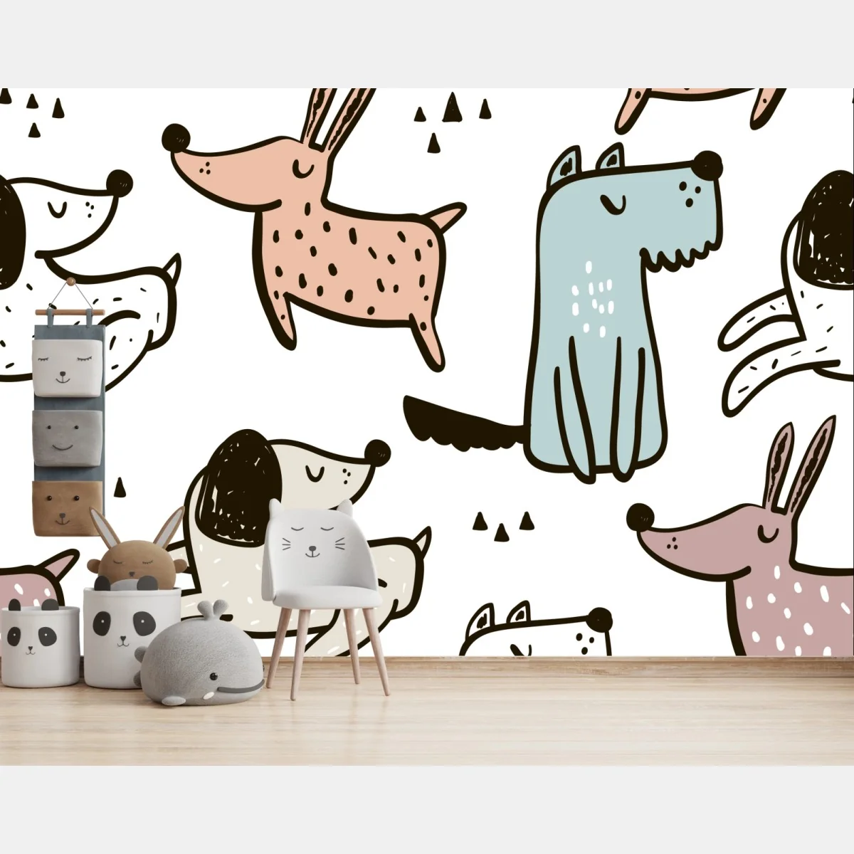 Fototapeta zabawny pastelowy wzór z psami – Wallissimo® Fototapeta zabawny pastelowy wzór z psami – Wallissimo®
