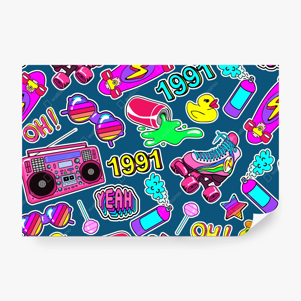 Fototapeta żywy kolaż naklejek w stylu lat 90 – Wallissimo® Fototapeta żywy kolaż naklejek w stylu lat 90 – Wallissimo®