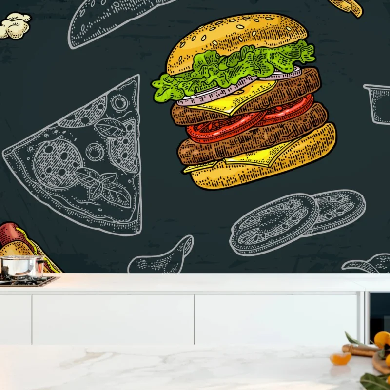 Fototapeta retro wzór fast food – Wallissimo® Fototapeta retro wzór fast food – Wallissimo®