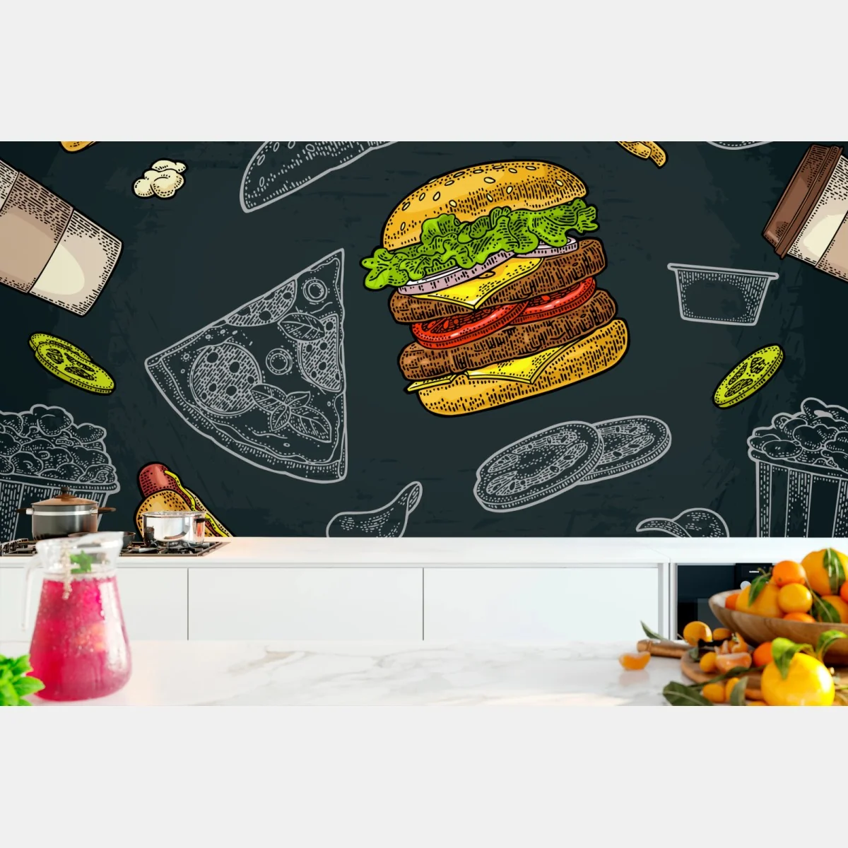Fototapeta retro wzór fast food – Wallissimo® Fototapeta retro wzór fast food – Wallissimo®