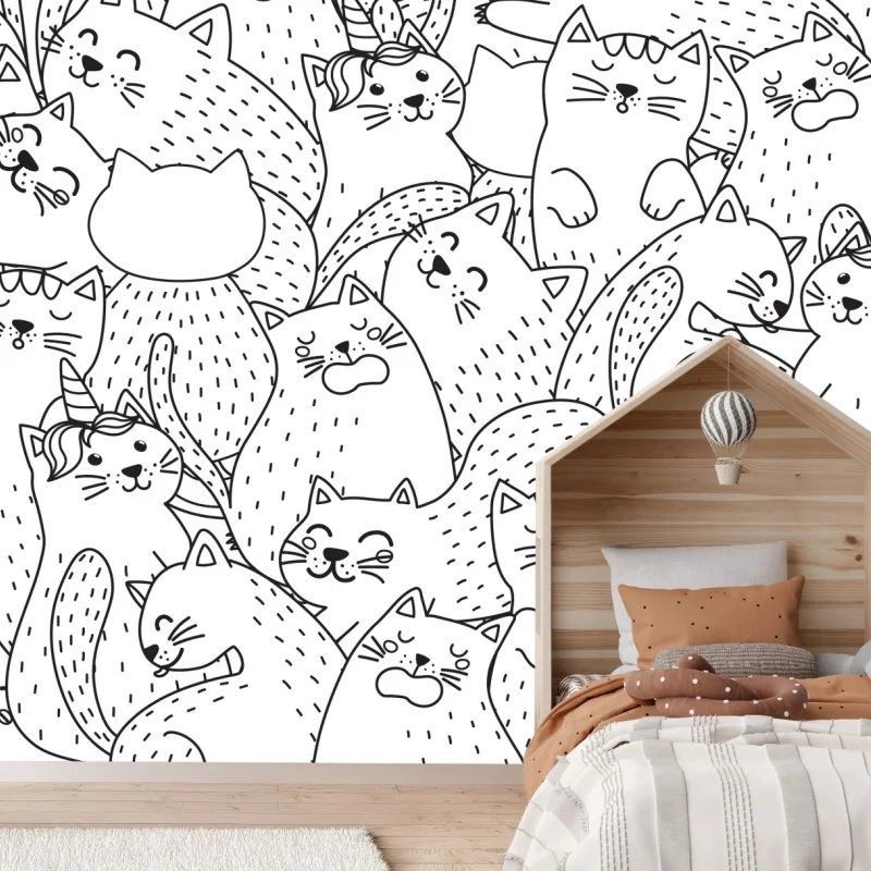 Fototapeta wzór z kotami w stylu doodle – Wallissimo® Fototapeta wzór z kotami w stylu doodle – Wallissimo®