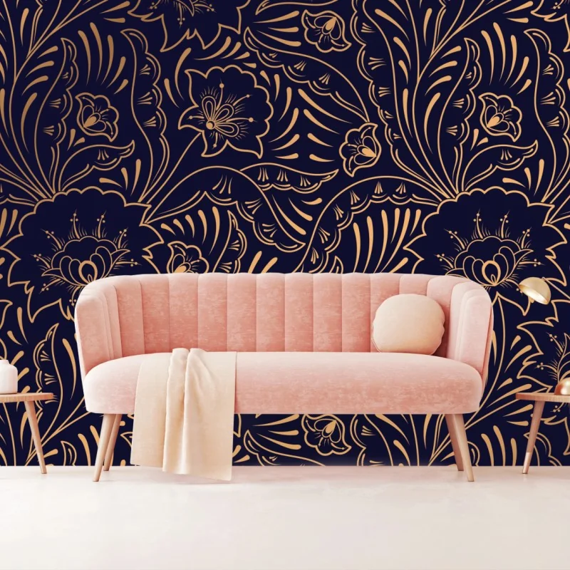 Fototapeta złoty kwiatowy ornament na granatowym tle – Wallissimo® Fototapeta złoty kwiatowy ornament na granatowym tle – Wallissimo®