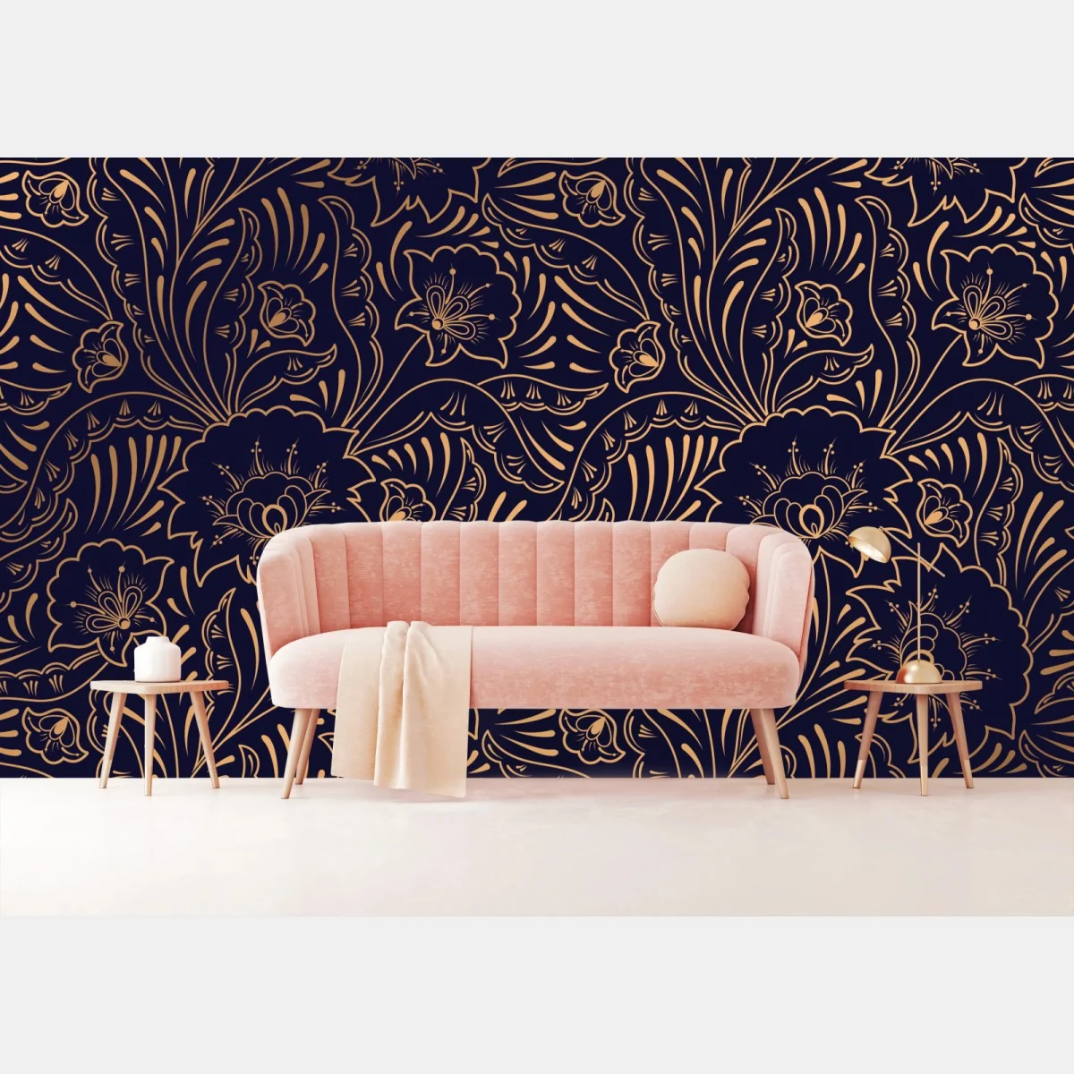 Fototapeta złoty kwiatowy ornament na granatowym tle – Wallissimo® Fototapeta złoty kwiatowy ornament na granatowym tle – Wallissimo®