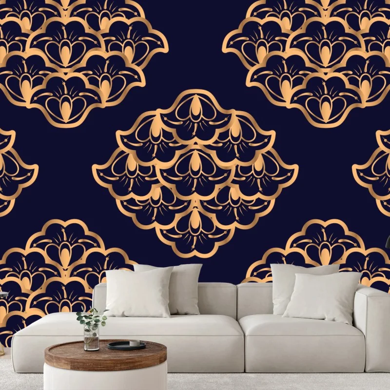 Fototapeta złoty wzór damaskowy na granatowym tle – Wallissimo® Fototapeta złoty wzór damaskowy na granatowym tle – Wallissimo®