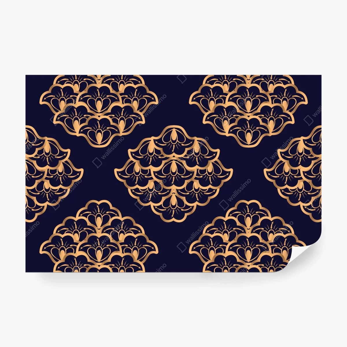 Fototapeta złoty wzór damaskowy na granatowym tle – Wallissimo® Fototapeta złoty wzór damaskowy na granatowym tle – Wallissimo®