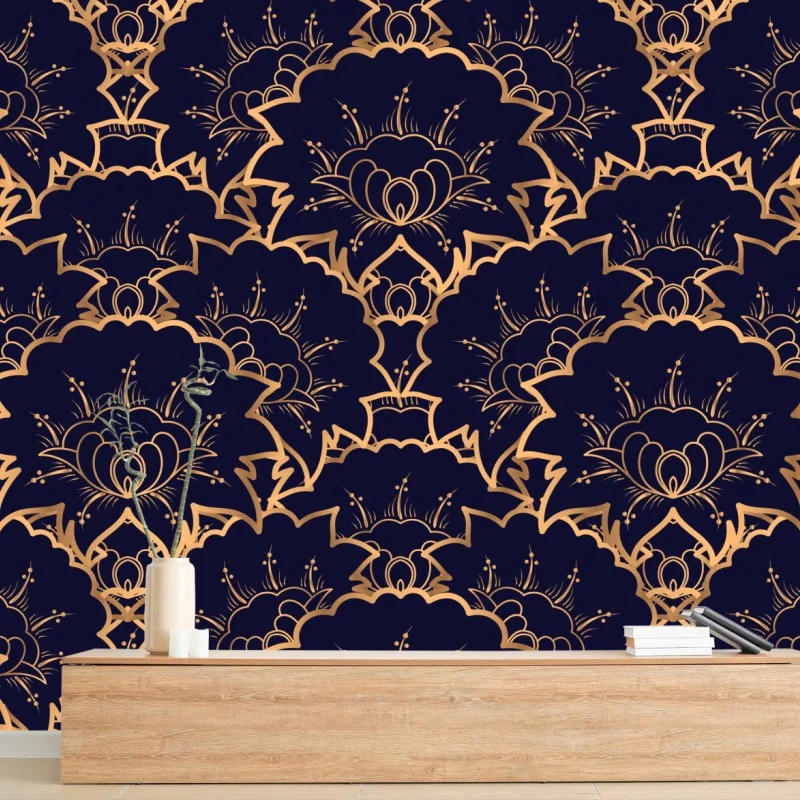 Fototapeta luksusowy złoty wzór kwiatowy na granacie