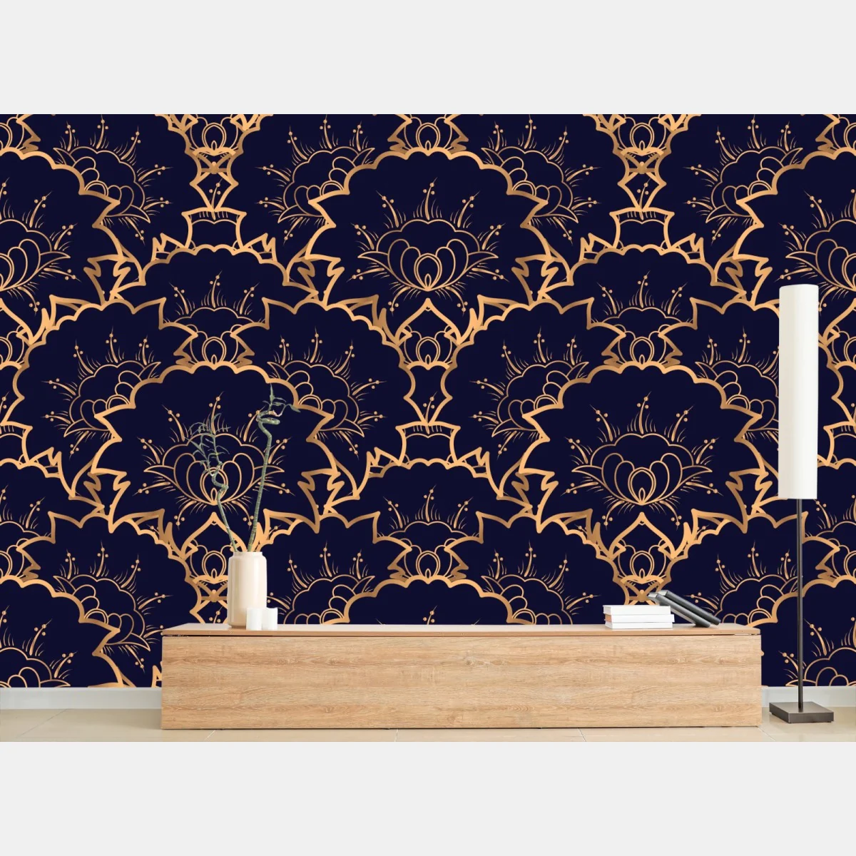 Fototapeta luksusowy złoty wzór kwiatowy na granacie – Wallissimo® Fototapeta luksusowy złoty wzór kwiatowy na granacie – Wallissimo®