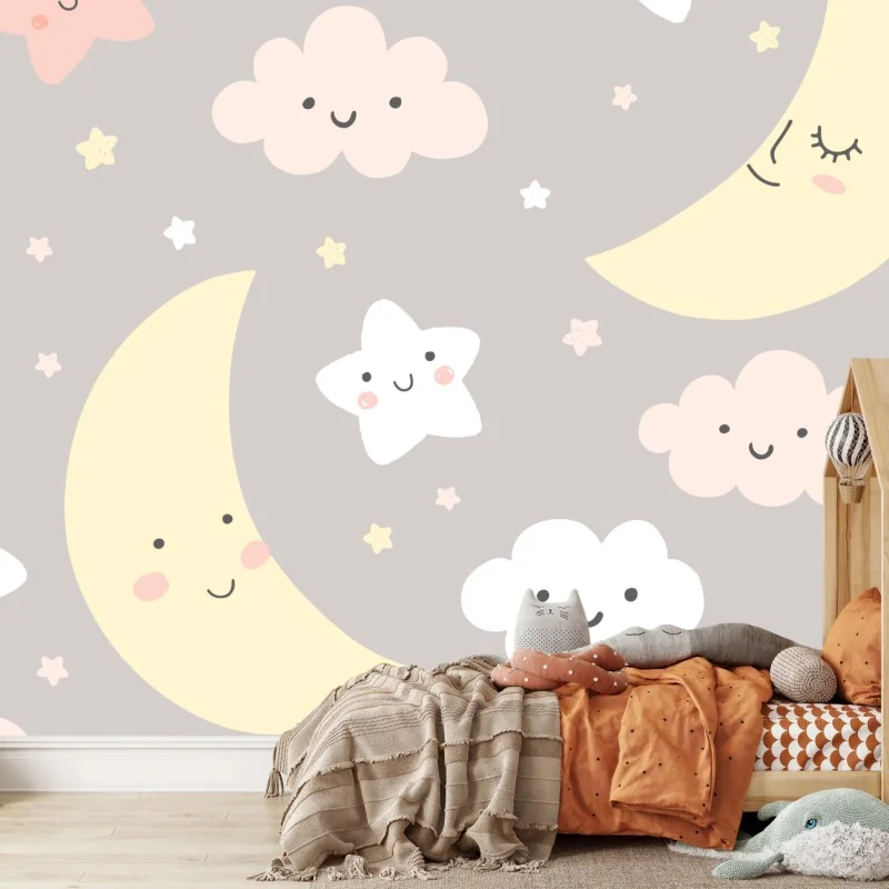 Fototapeta senny księżyc i gwiazdki wzór do pokoju dziecięcego – Wallissimo®