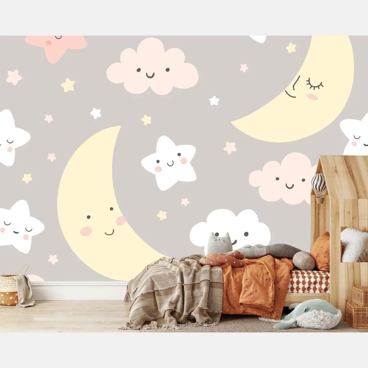Fototapeta senny księżyc i gwiazdki wzór do pokoju dziecięcego – Wallissimo®
