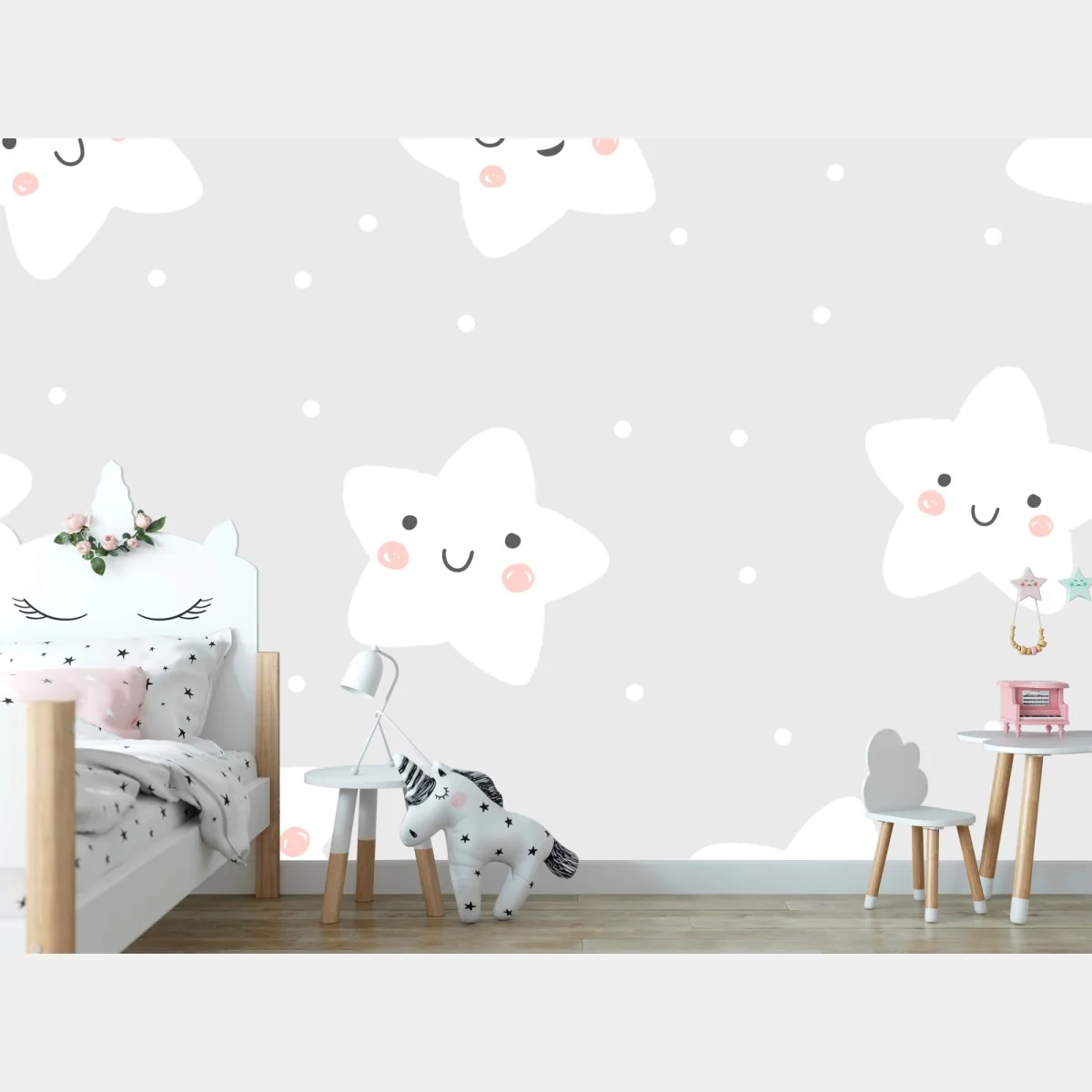 Fototapeta urocze uśmiechnięte gwiazdki do pokoju dziecięcego – Wallissimo® Fototapeta urocze uśmiechnięte gwiazdki do pokoju dziecięcego – Wallissimo®