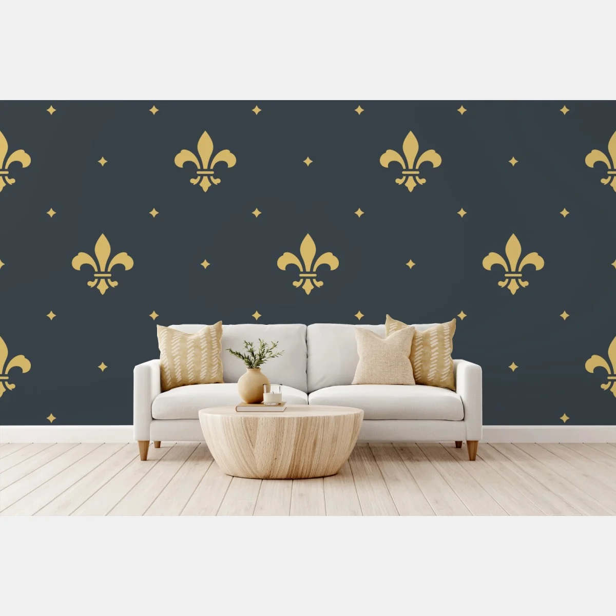 Fototapeta złoty wzór lilii na ciemnym tle – Wallissimo® Fototapeta złoty wzór lilii na ciemnym tle – Wallissimo®