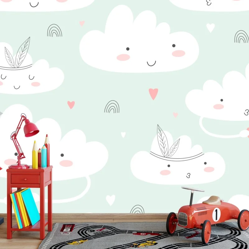 Fototapeta uśmiechnięte chmurki pastelowy wzór – Wallissimo® Fototapeta uśmiechnięte chmurki pastelowy wzór – Wallissimo®