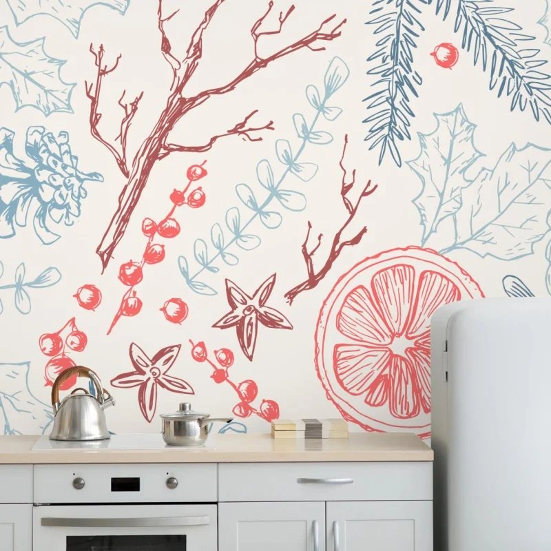 Fototapeta ręcznie rysowany zimowy wzór botaniczny – Wallissimo® Fototapeta ręcznie rysowany zimowy wzór botaniczny – Wallissimo®