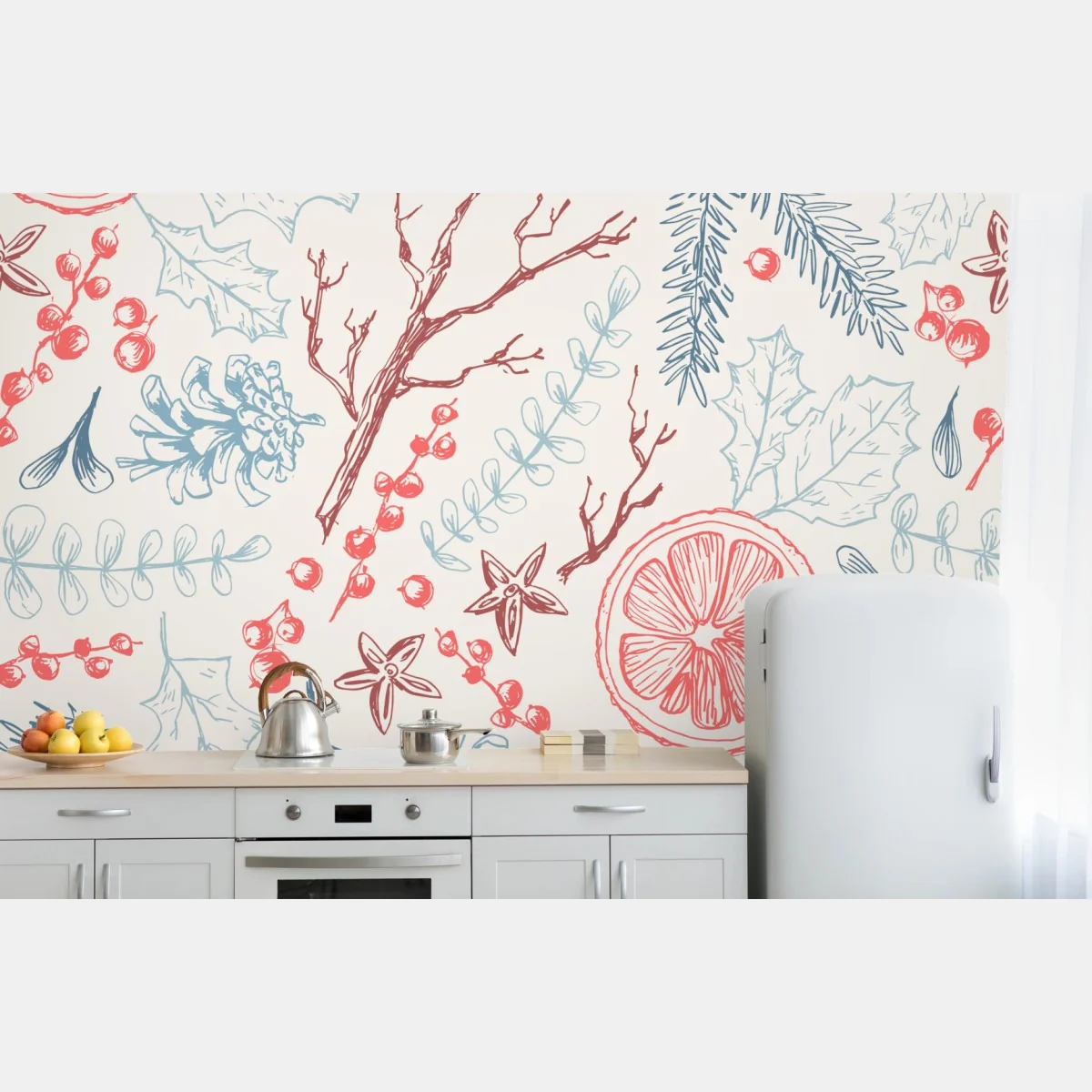 Fototapeta ręcznie rysowany zimowy wzór botaniczny – Wallissimo® Fototapeta ręcznie rysowany zimowy wzór botaniczny – Wallissimo®