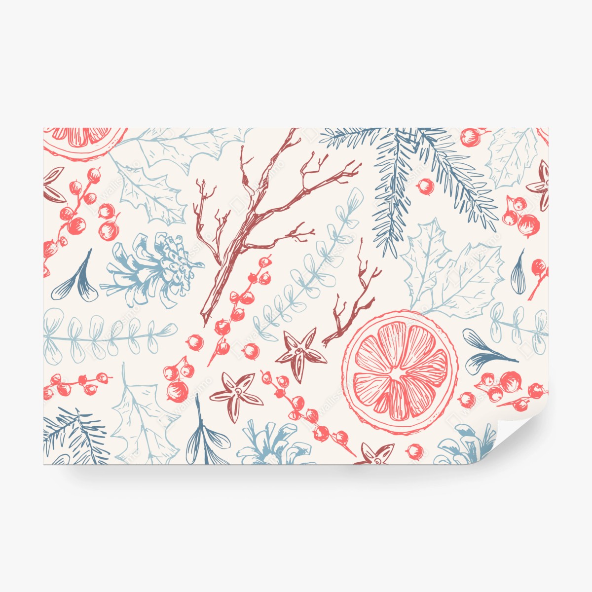 Fototapeta ręcznie rysowany zimowy wzór botaniczny – Wallissimo® Fototapeta ręcznie rysowany zimowy wzór botaniczny – Wallissimo®