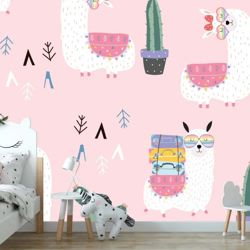 Fototapeta uroczy pastelowy wzór z lamami – Wallissimo® Fototapeta uroczy pastelowy wzór z lamami – Wallissimo®