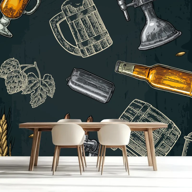 Fototapeta vintage wzór piwa i browaru – Wallissimo®