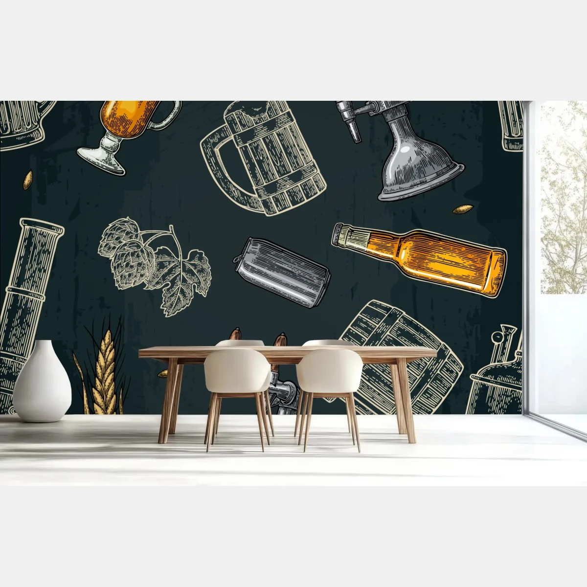 Fototapeta vintage wzór piwa i browaru – Wallissimo®