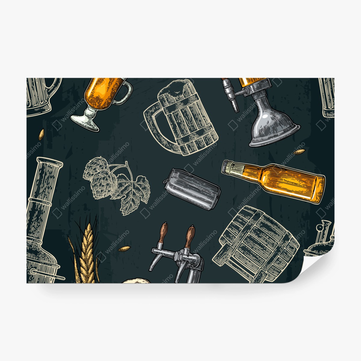 Fototapeta vintage wzór piwa i browaru – Wallissimo®