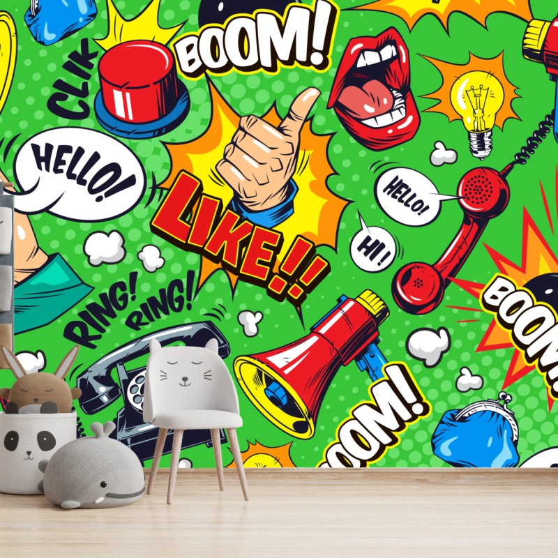 Fototapeta komiksowy wzór pop art z eksplozjami – Wallissimo® Fototapeta komiksowy wzór pop art z eksplozjami – Wallissimo®