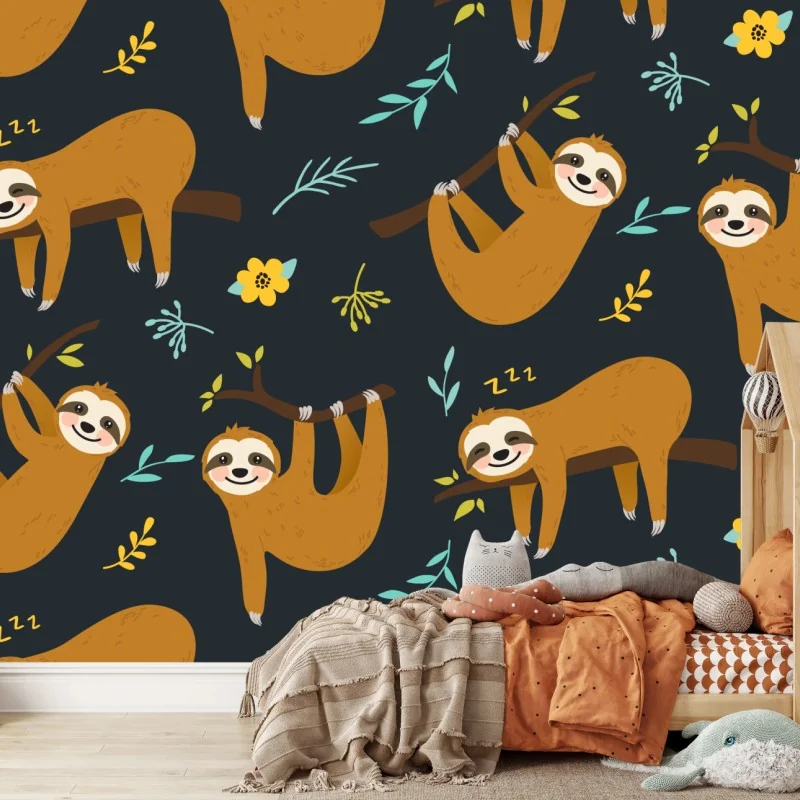 Fototapeta słodki wzór z leniwcami do pokoju dziecka – Wallissimo® Fototapeta słodki wzór z leniwcami do pokoju dziecka – Wallissimo®