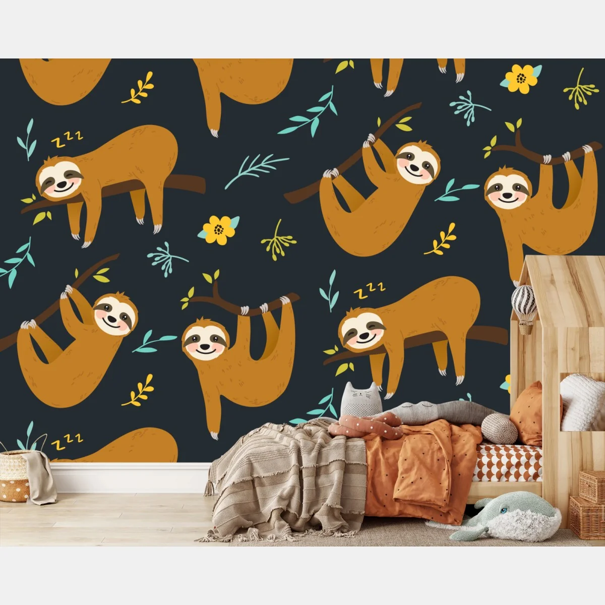 Fototapeta słodki wzór z leniwcami do pokoju dziecka – Wallissimo® Fototapeta słodki wzór z leniwcami do pokoju dziecka – Wallissimo®