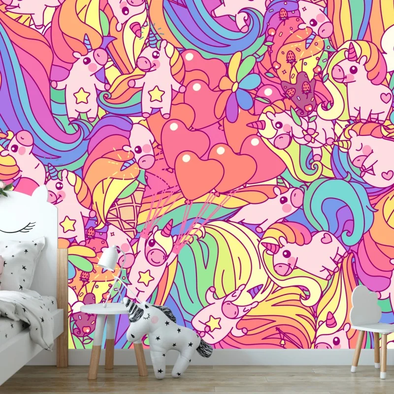 Fototapeta pastelowy wzór z jednorożcami – Wallissimo® Fototapeta pastelowy wzór z jednorożcami – Wallissimo®