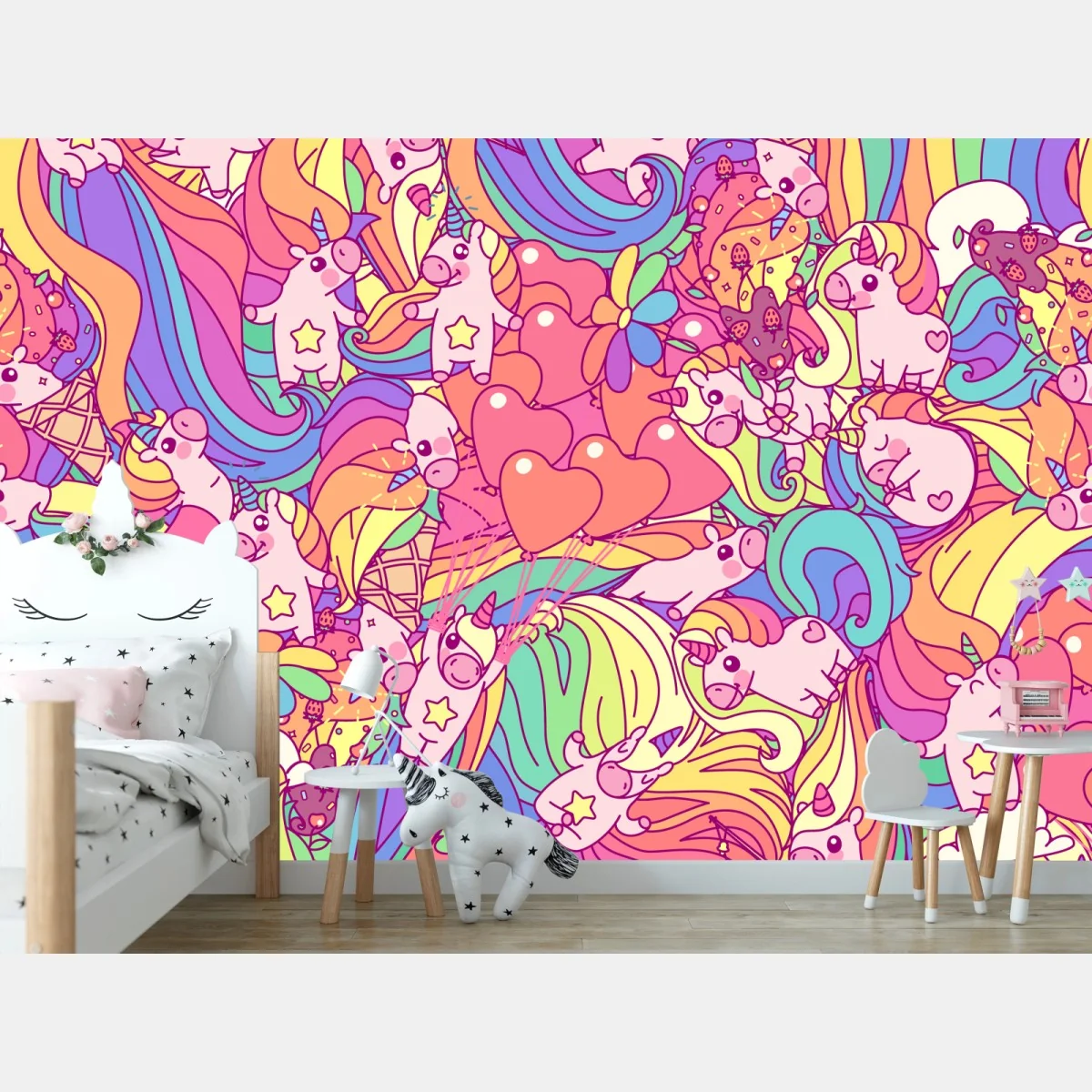 Fototapeta pastelowy wzór z jednorożcami – Wallissimo® Fototapeta pastelowy wzór z jednorożcami – Wallissimo®