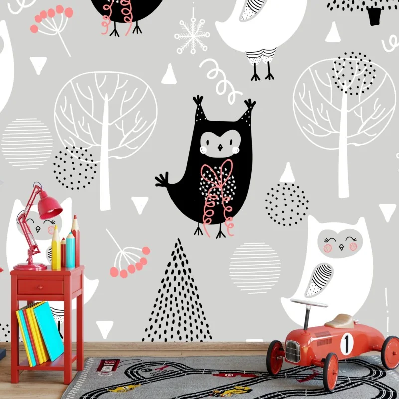 Fototapeta skandynawski wzór z sówkami do pokoju dziecięcego – Wallissimo® Fototapeta skandynawski wzór z sówkami do pokoju dziecięcego – Wallissimo®