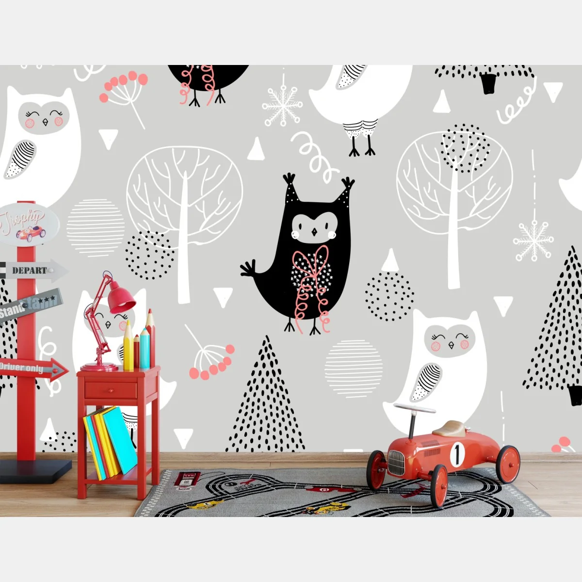 Fototapeta skandynawski wzór z sówkami do pokoju dziecięcego – Wallissimo® Fototapeta skandynawski wzór z sówkami do pokoju dziecięcego – Wallissimo®