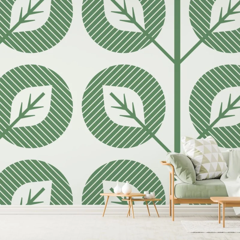 Fototapeta zielony geometryczny wzór liści – Wallissimo® Fototapeta zielony geometryczny wzór liści – Wallissimo®
