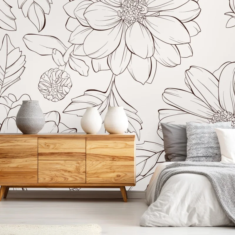 Fototapeta delikatny botaniczny rysunek kwiatowy – Wallissimo® Fototapeta delikatny botaniczny rysunek kwiatowy – Wallissimo®