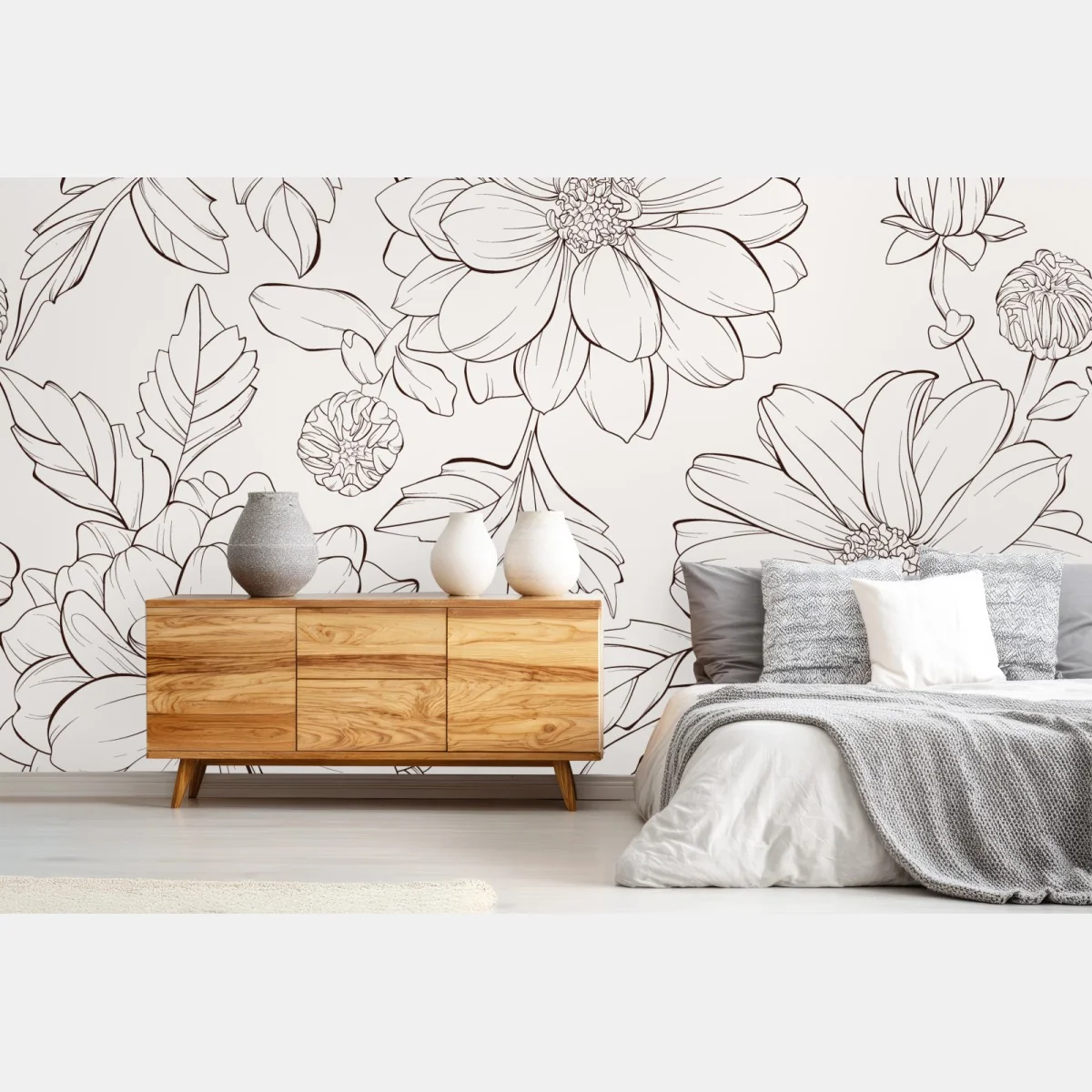 Fototapeta delikatny botaniczny rysunek kwiatowy – Wallissimo® Fototapeta delikatny botaniczny rysunek kwiatowy – Wallissimo®