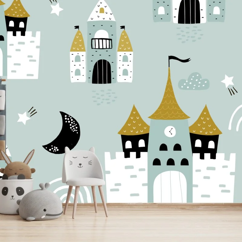 Fototapeta pastelowy wzór zamku do pokoju dziecięcego – Wallissimo® Fototapeta pastelowy wzór zamku do pokoju dziecięcego – Wallissimo®