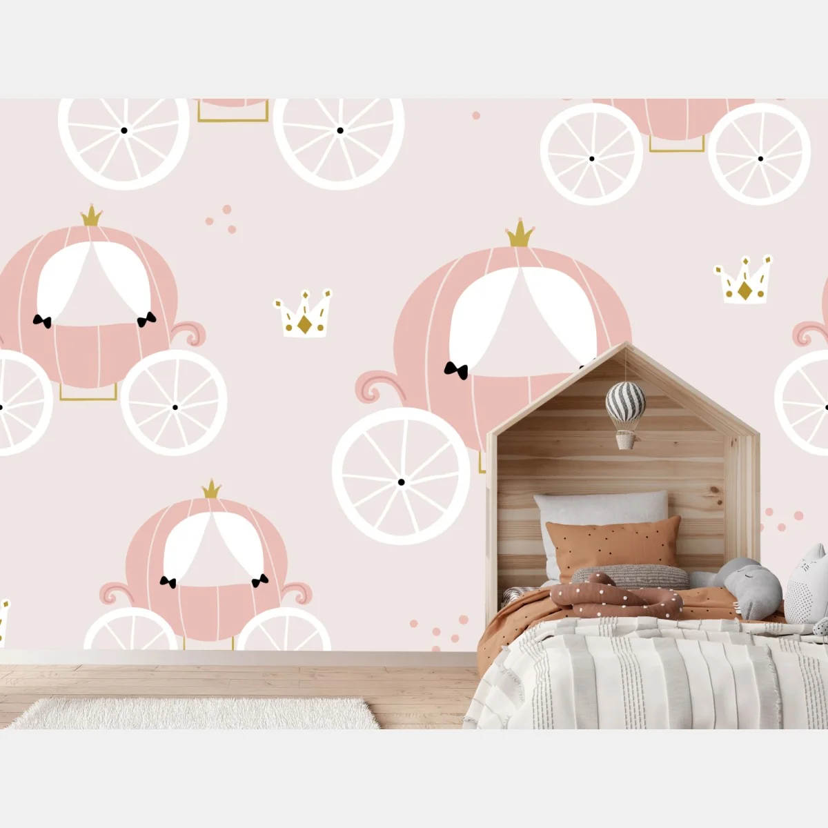 Fototapeta różowy wzór z karetą księżniczki – Wallissimo®